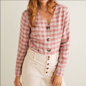 Mango blouse Linen-blend pink/white check blouse